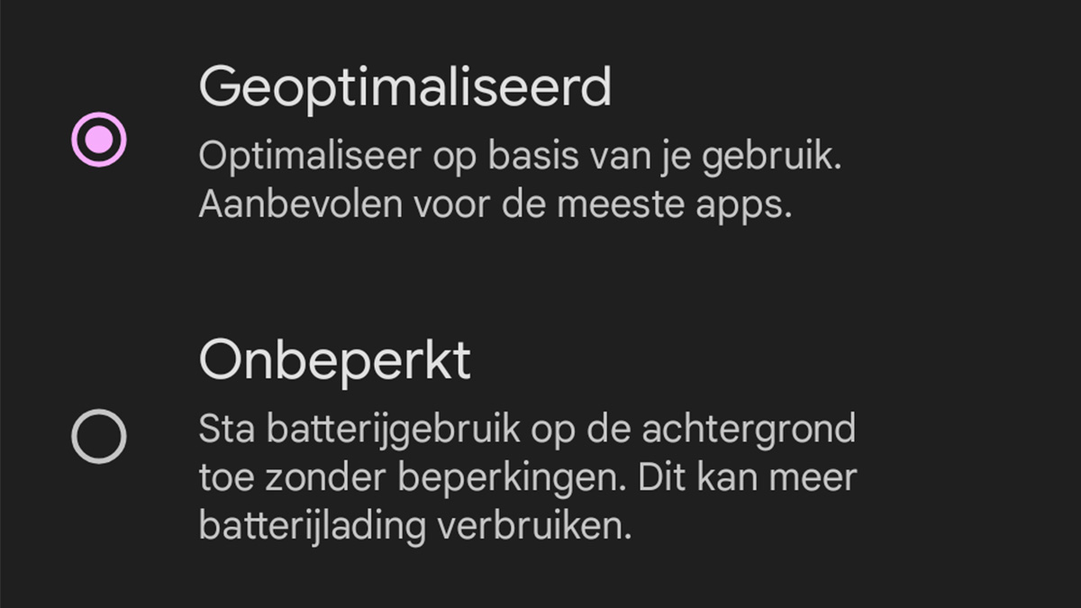 Geoptimaliseerd batterijgebruik: zo kun je apps uitzonderen